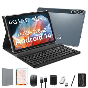 10.1 Inch 4G Dual Sim Android Tablet with Gemini AI, 14GB RAM 128GB ROM (1TB Expandable), 8000mAh Battery, Octa-Core, Incell Display, 5G WiFi, Bluetooth 5.4, GPS, Complete All-in-One Bundle with Keyboard & Mouse & Stylus & Case, 1 Year Warranty, Gray