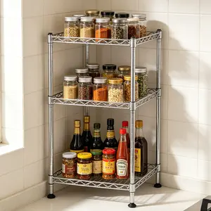 3 Tier Wire Shelving Rack, Metal Storage Shelf Unit for Laundry Room Bathroom Kitchen Pantry Closet, Heavy Duty Utility Shelving Organizer