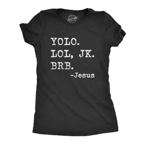 Womens Yolo Lol JK BRB Jesus T Shirt Funny Easter Sunday Texting Hilarious Graphic Top Funny Womens T Shirts Cute Vintage Fashion Casual Ladies T-Shirt Gift Easter Tops for Women Funny Religious Top Women's Black