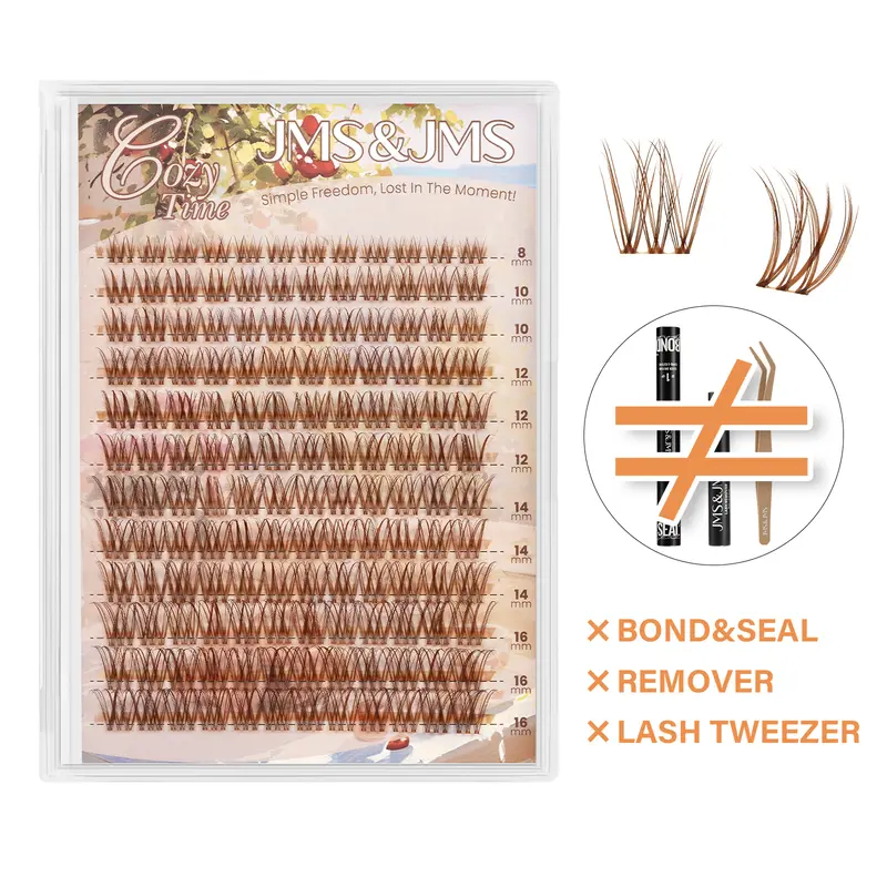 JMS&JMS 0.05mm Fluffy Eyelash Clusters, Cosmetic D-Curl 8-16MIX Soft Natural Style, Eyelash Extension for DIY Home Use & Everyday Natural Makeup