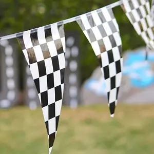 393 Inches 20 Pieces Checkered Racing Theme Triangle Flags Banner, Party Decorations, Indoor Outdoor Use, Sports Event Supplies