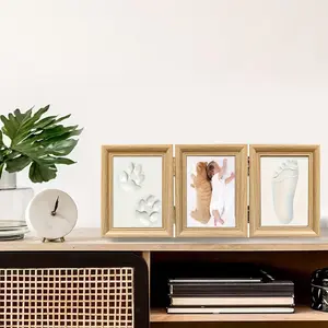 Three-Fold Irregular Clay Photo Frame Kit, Footprint & Handprint Set, Boy Girl Gift, Christmas Baptism Present, New Parents Memory Decor