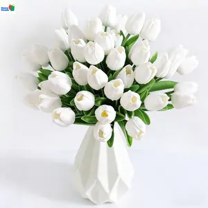 A Set of 12 Three-Color Artificial Tulip Bouquets, White Pink Purple, Durable Plastic Tulips for Joyful Weddings, Mother's Day & Spring Centerpieces, Indoor Outdoor Home Office Decor