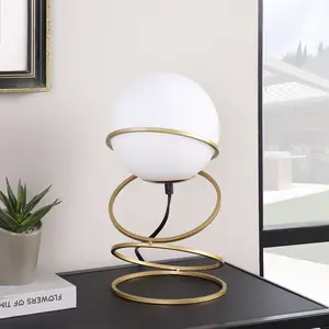 Glass Table Lamp, Modern Designed Globe Ball Desk Light for Livingroom & Bedroom, Sqhere Lighting with Brass Metal Body classroom lights