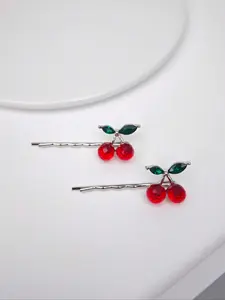 Elegant Crystal Hollowed-Out Fruit Cherry Hair Clips Set, 2pcs Claw Clips & Hair Barrettes, Perfect for School Accessories