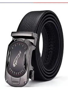 1 Piece Men's Leopard Pattern Automatic Buckle Lychee Texture PU Leather Belt, Business Casual Waistband For Jeans, Fashion All-match Clothes Accessories Without Box, Secure Metal Buckle