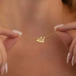 Personalized Arabic Name Necklace, Stainless Steel Gold - Tone Jewelry, Custom Nameplate for Women's Daily & Elegant Wear