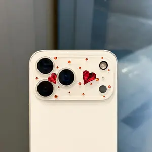 Luxury Heart Diamond Transparent Tempered Glass Lens Protector Film for iPhone 17 Pro Max/17 Pro, Durable Camera Protection, Stylish Design