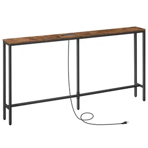 MAHANCRIS 63" Skinny Console Table with Power Outlets, for Plants, Living Room, Rustic Brown #SpringSale #BigSpringSale