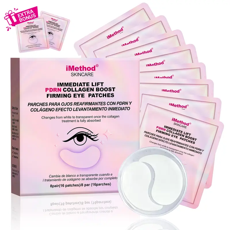 iMethod TikTok Exclusive Instant Lift Under Eye Patches - (8+2) Pair PDRN Collagen Boost Treatment for All Skin Types, 2hr Collagen Soak, Age in Reverse, Crow's Feet Softening, Firming, Puffy Eyes, Dark Circles (Single Item)
