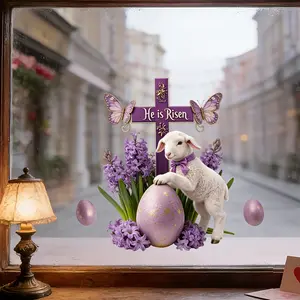 Easter Decoration Sticker Set, Cross Lamb Easter Egg Design, Perfect for Home Decor & Religious Window Decals, Ideal Gift Idea
