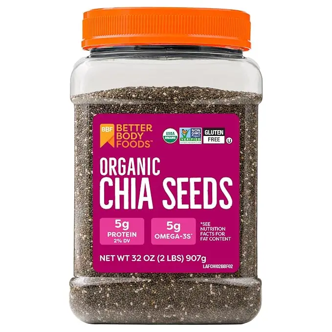 Better Body Foods Organic Chia Seeds 32 oz 2 lbs 5g Protein 5g Omega-3s Gluten Free USDA Organic