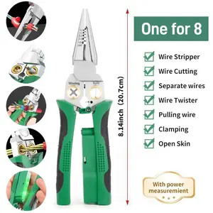 8 in 1 Wire Stripper Twister for Cutting and Pulling Wires, Cable Scissors,Voltage Tester Pliers, 12V to 250V Live,Null,Hot Wire Judgment AC DC, Audible and Flashing LED Alarms, Hardware, Wirepliers, Repair & Construction Tools