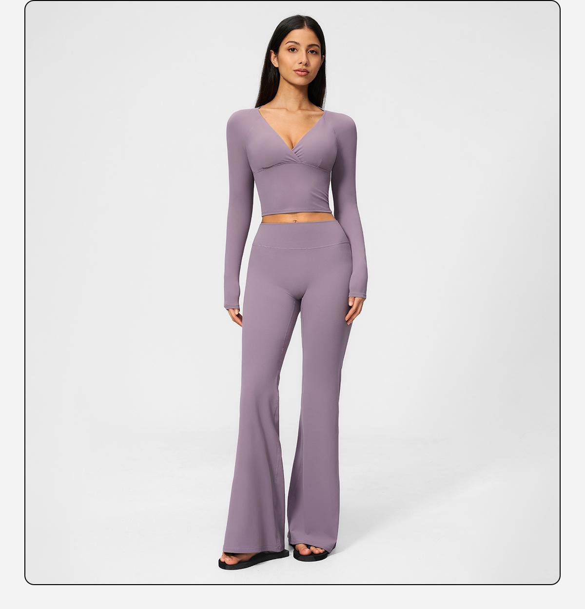 MFVIM Women’s Cross Deep V Long Sleeve Fitness Two-Piece Set – High-Waisted Slightly Flared Pants, Slimming Commuter Running Yoga Activewear Set,travel essentials,camping essentials,back to school,back to school haul