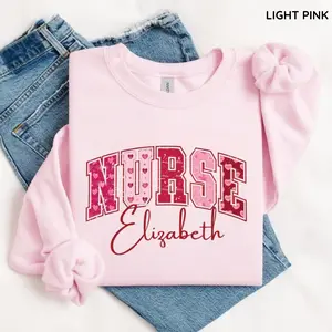 [CUSTOM] Nurse Valentine Sweatshirt, Personalized Name Crewneck, Cozy Nurse Love Sweater, Valentine’s Day Gift for Nurses, Unisex Appareleater