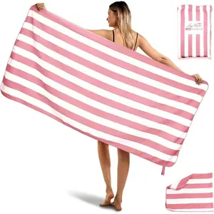 2-Pack Microfiber Beach Towels Set (63"x31.5" + 31.5"x16")| Oversized Quick Dry Sand Free Travel Towel for Beach Pool Gym Camping (Pink)