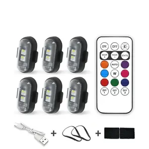 6PCS RGB Led Aircraft Strobe Lights Remote Control Car Footwell Light, Motorcycle Lamps LED Flash Position Wireless Rechargeable Warning Decorative Light, Waterproof Car Interior Decoration Lamp, Car Lighting Accessories for Aircraft Airplane Helicopter