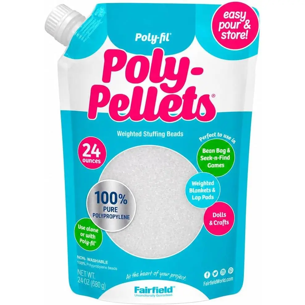 Poly-Fil Poly-Pellets, Premium Polyester Weighted Stuffing Beads, Stuffing for Stuffed Animals, Toys, Bean Bags, Weighted Blankets, and More, 24-Ounce Bag