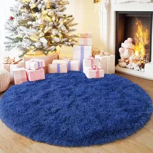 Sand Blue Round Rug for Bedroom, Fluffy Soft Circle Area Rugs for Living Room, Plush Shaggy Circular Carpet for Indoor Floor Bedside Girls Nursery, Machine-Washable Home Decor Aesthetic