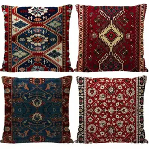 Set Of 4, Bohemian Pillow Covers, Moroccan Style Linen Digital Print Pillow Covers,  Sofa Decor Cushion Covers