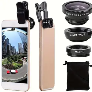 3 In 1 Mobile Phone Lens, Wide Angle & Macro & Fisheye Shooting, 180° Fisheye HD Mobile Phone Lens, Fisheye Camera Lens With A Protective Pouch Easy To Carry, Universal Lens For Android & iPhone