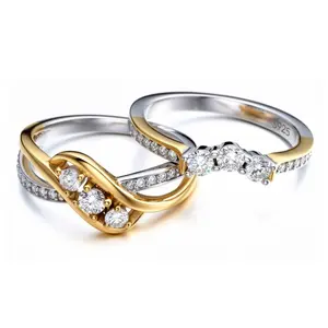 Paden Wedding Ring Set for Women by Ginger Lyne | 3 Stone Cubic Zirconia 925 Sterling Silver Engagement Ring With Matching Wedding Band for Her | Bridal Jewelry for Wife or Girlfriend