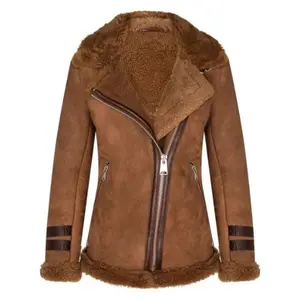 Women's Tan Brown Shearling Fur Real Leather Jacket