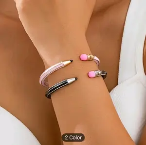 Chic Vintage Inspired Pencil Cuff Bracelet - Adjustable Elegant Design with Classic Pencil Shape Jewelry for Women 2 Color Options
