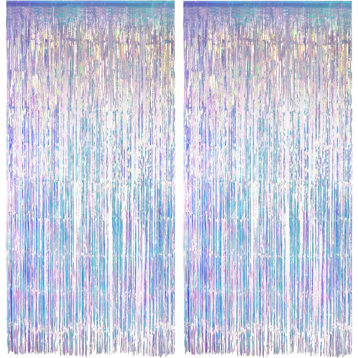 Iridescent Party Streamers Backdrop Neon Transparent Holographic Tinsel Foil Fringe Curtain for Mermaid/Frozen/Sea/Euphoria/ERAS Party Theme Decorations 2 PCS
