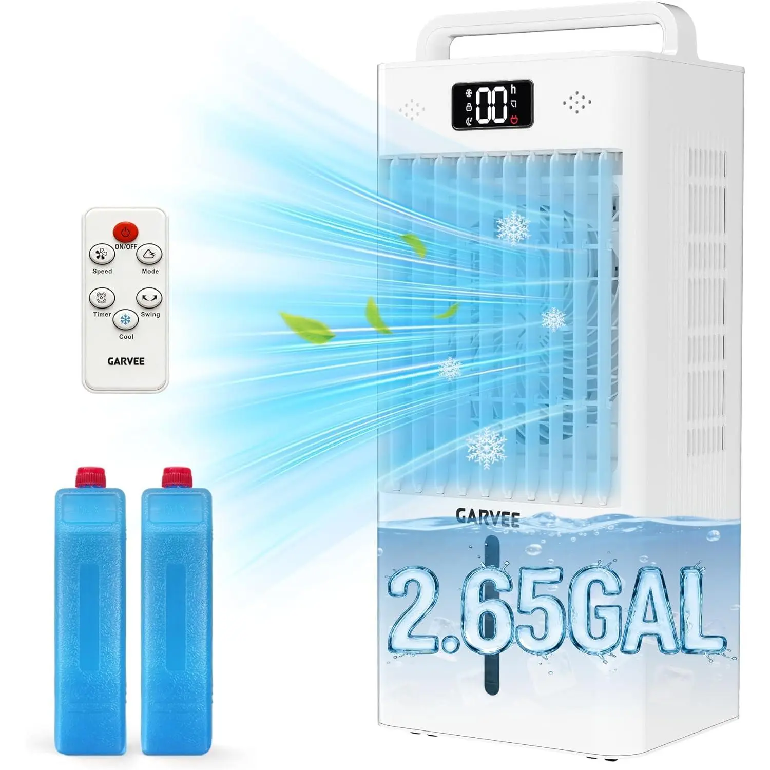 2.6 Gal Swamp Cooler, Windowless Portable Air Conditioner with HEPA Filter, 3 Speeds, Auto Swing, Quiet Swamp Cooler with Remote & Ice Packs for Bedroom Office