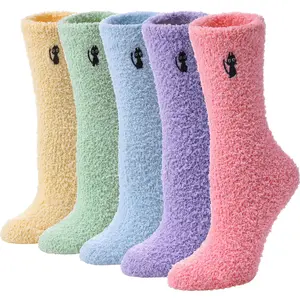 5 Pairs Womens Super Soft Fuzzy Cozy Home Sleeping Socks Microfiber Winter Warm Slipper Socks