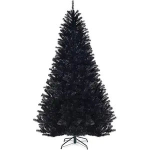 Goplus 7.5Ft Unlit Black Christmas Tree, Artificial Halloween Tree with 1258 Branch Tips, Metal Stand, Xmas Full Tree for Indoor Holiday Carnival Party Superbuy