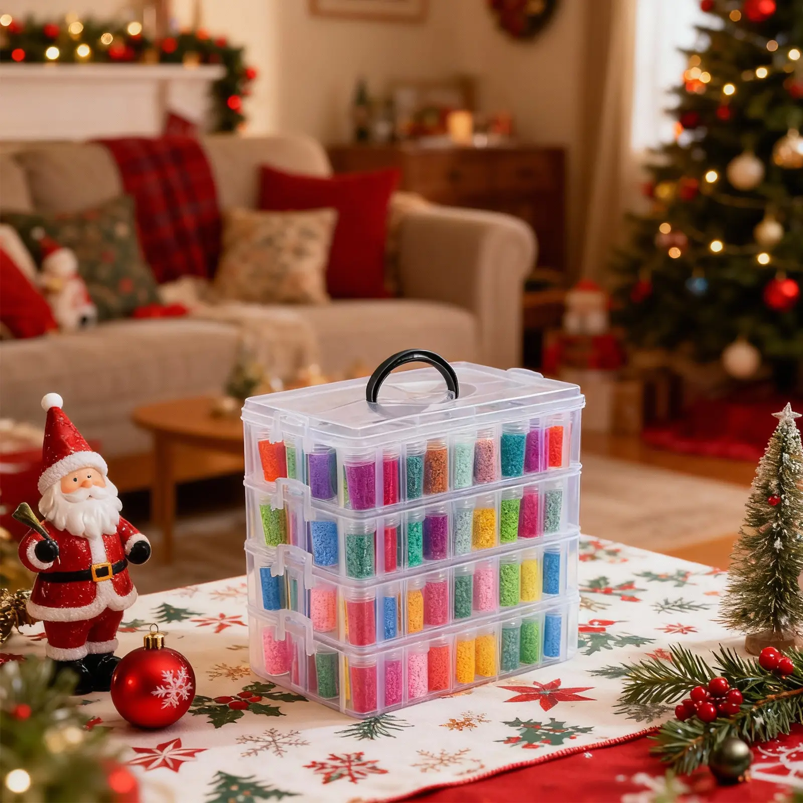 Whonline 1 Set 4-Tier Diamond Painting Storage Container, 200 Slots Portable Bead Organizer Box, Stackable Crafts Organizers for DIY Diamond Art Craft Jewelry Bead Storage, For Halloween and Christmas