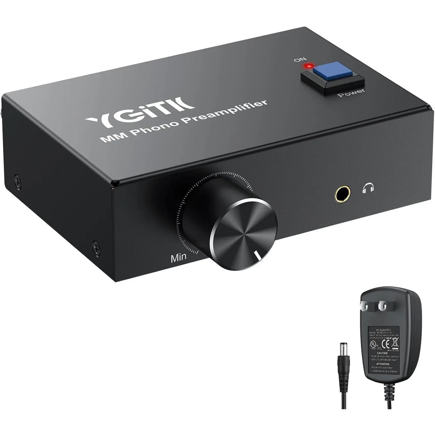 Phono Preamp for Turntable, Mini Stereo MM Phono Preamplifier with Volume Control, Low Noise Operation, RCA in/Out + 3.5mm Output Interfaces, Includes 12V 1A Power Adapter