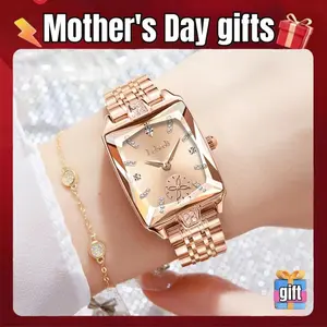 [Mother's Day gift]Elegant women's square wristwatch with diamond-cut mirror face and independent seconds dial, diamond-studded model couplewatches Watch