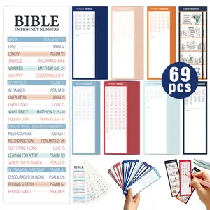 69pcs Bible Bookmark for Women Men, Bible Reading Tracker Bookmarks Bulk, Bible Emergency Numbers Bookmarks, Inspirational Christian Bookmark, Religious Gifts for Bible Study