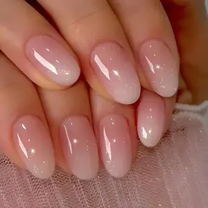 24pcs Oval Short Press-On Nail Set, Nail Art, Solid Color Design, Glossy Finish, Includes Jelly Glue & Nail File, Easy to Use