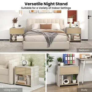 COSTWAY - 2-Tier Modern Style Nightstand with Drawer and Open Shelf-Oak