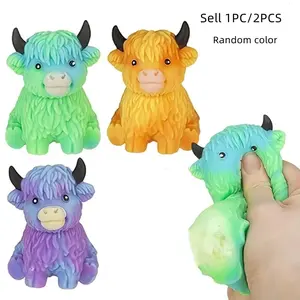 1PC/2PCS Highland Cow Squishy Toy, Stretchable Tpr Stress Relief Fidget Ball, Soft Slow Rebound, Squeeze Toy, Slow Rising Sensory Fidget Stress Ball for Anxiety Relief, Birthdays Party Favor Gift for Cow Lovers