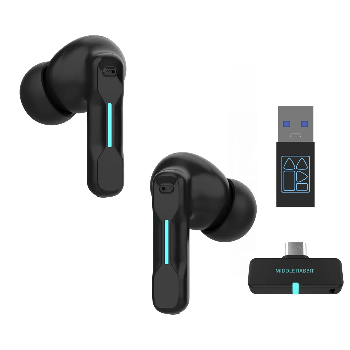 Middle Rabbit SW4 2.4G Wireless Gaming earbuds, 30ms Low Latency,2.4GHz Dongle & Bluetooth, Mic,for PC/PS5/PS4/Switch, USB Charging, Mobile Electronic