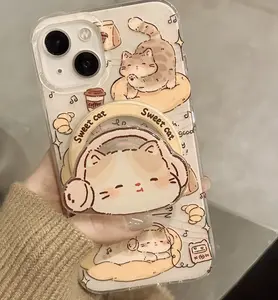 Magnetic Cat iPhone Case – Cute 3D Cat Design, Transparent Acrylic with Stand, Perfect for Cat Lovers & Phone Protection