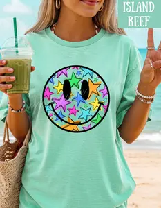 Cutesy Star Smiley Face Comfort Color T-shirt BLC