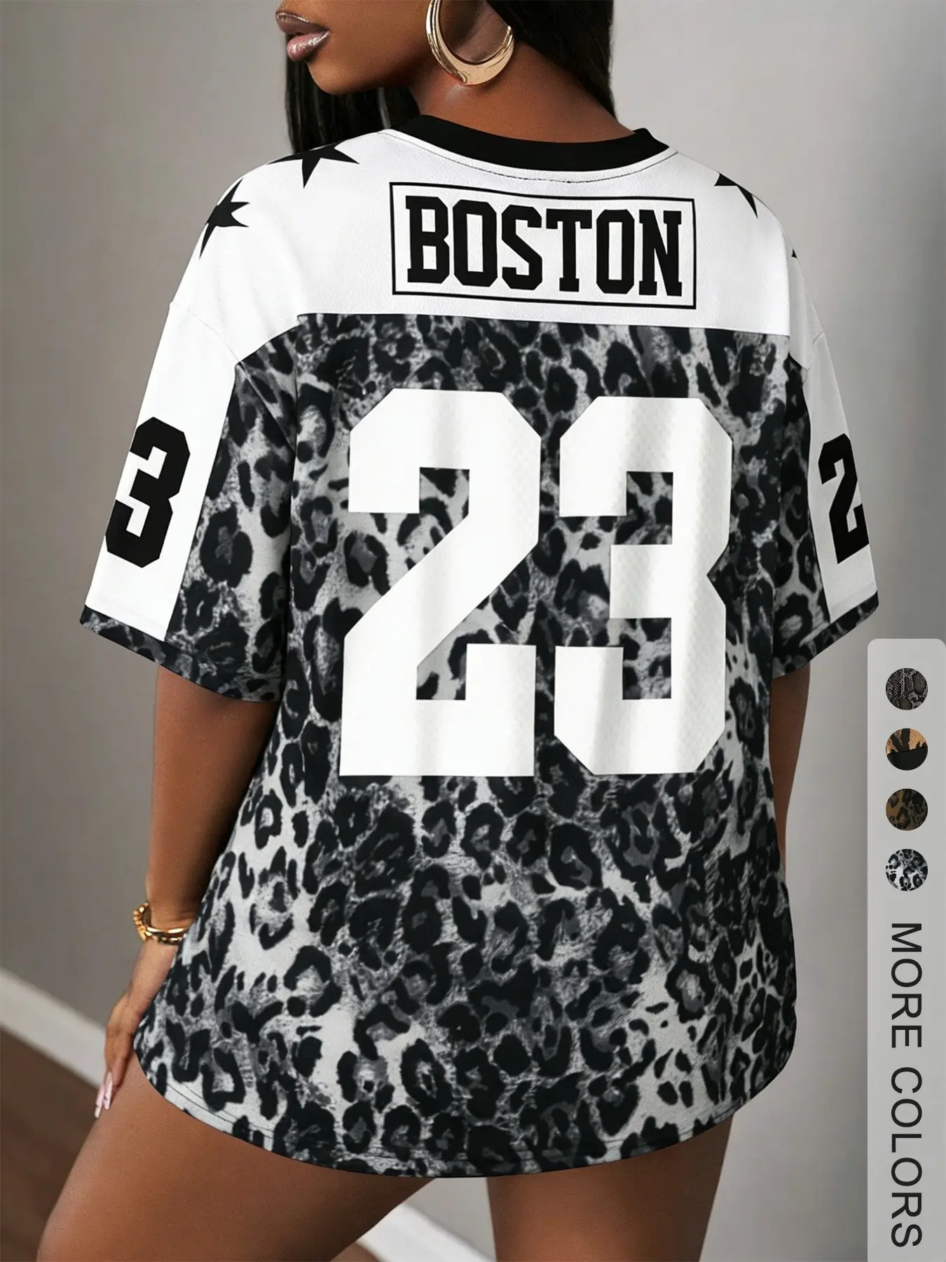Women's Loose Leopard Print Football Sports Shirt, Sport Jersey, Stylish Jersey, Number 23 and Win Logo, Fashion Street Style, Daily Wear and Game Party, Jersey Tee, Jersey Shirts, Sports Top, Sportswear
