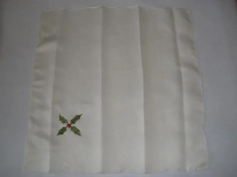 ZC09008-1717-4 Thread Embroidered Patterned Fabric Napkins, Christmas Ribbon Decor, for Home Kitchen Table Setting, Patterned Fabric Cloth Napkins, Thread Embroidered Cloth Napkins