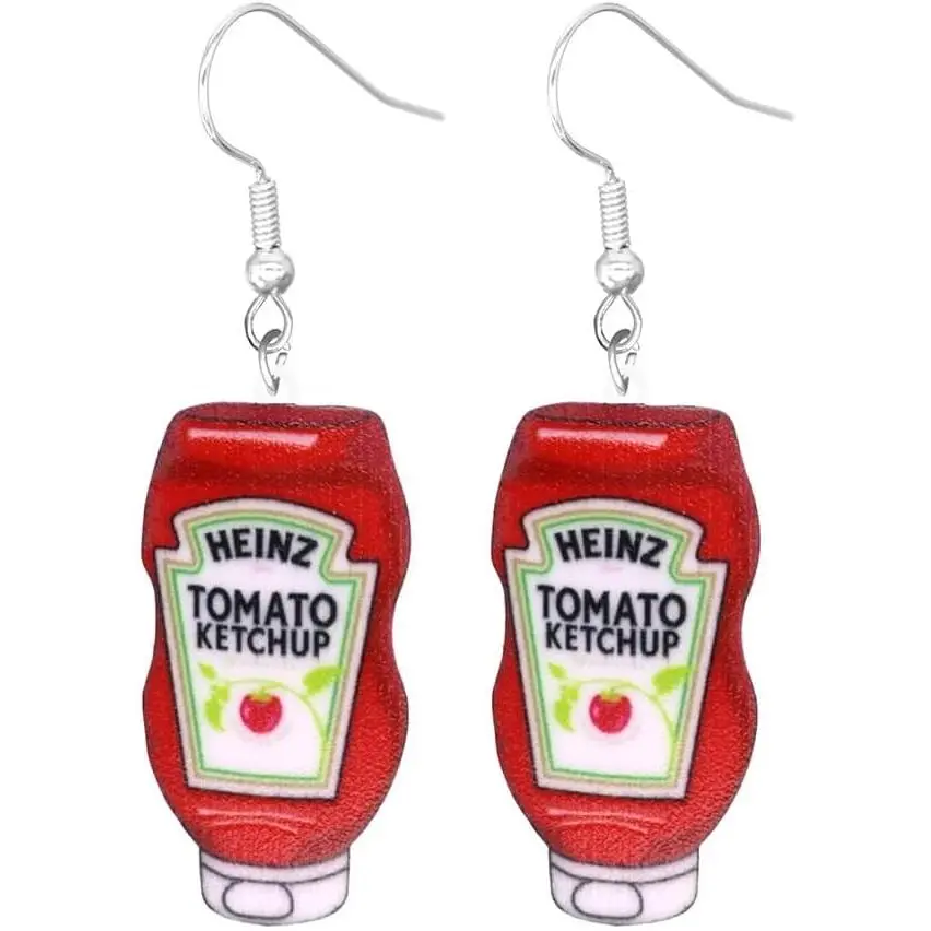 Funny Acrylic Food Dangle Earrings Hamburger Sandwich Ketchup Birthday Cake Earrings Birthday Celebration Earrings Exaggerated Statement Jewelry For Women Men