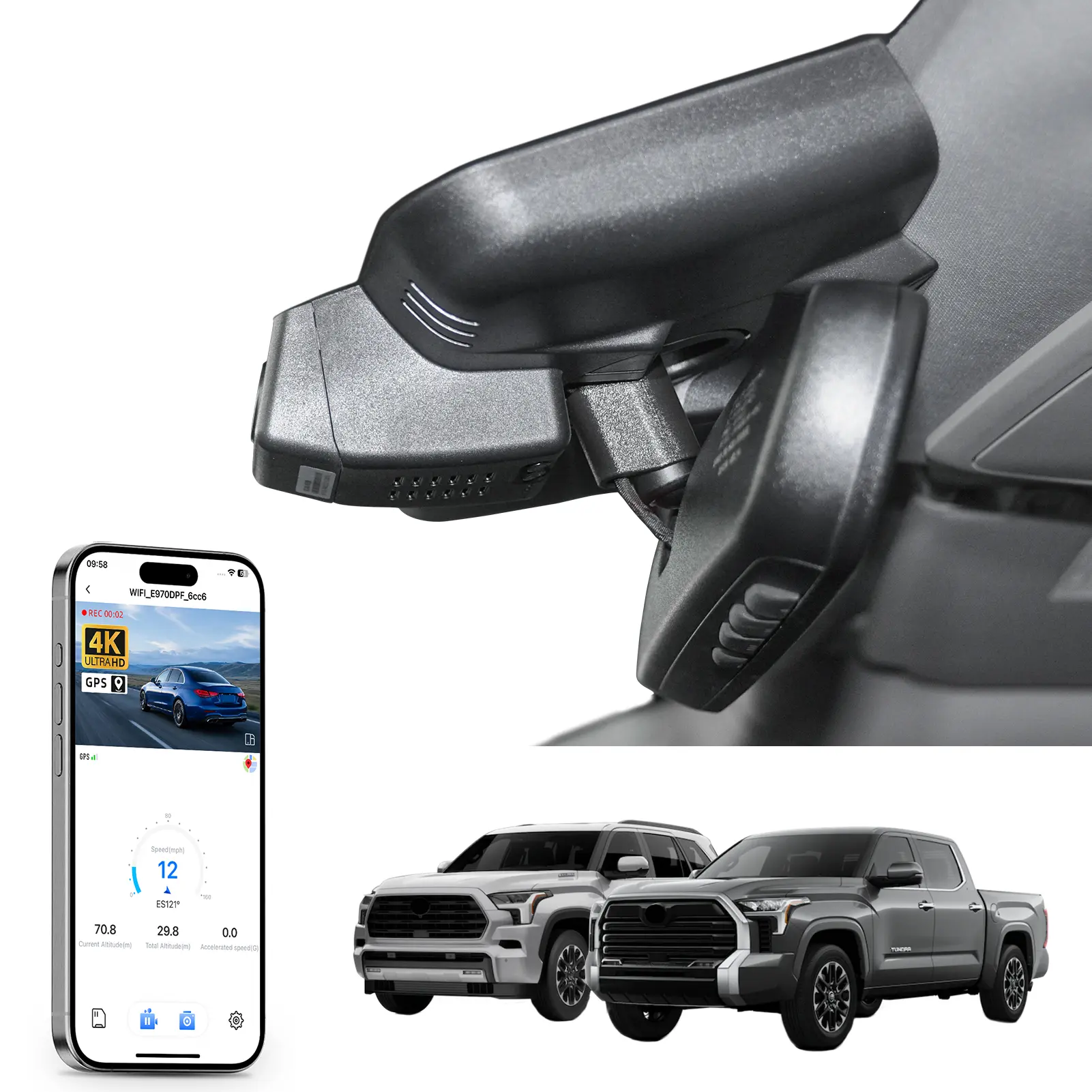 Mangoal 4K Dash Cam Custom fit for Toyota Tundra 2022-2026 & Sequoia 2023-2026 (Model B), Limited SR SR5 TRD Pro Limited Platinum (Gen3), built-in gps, wifi night vision