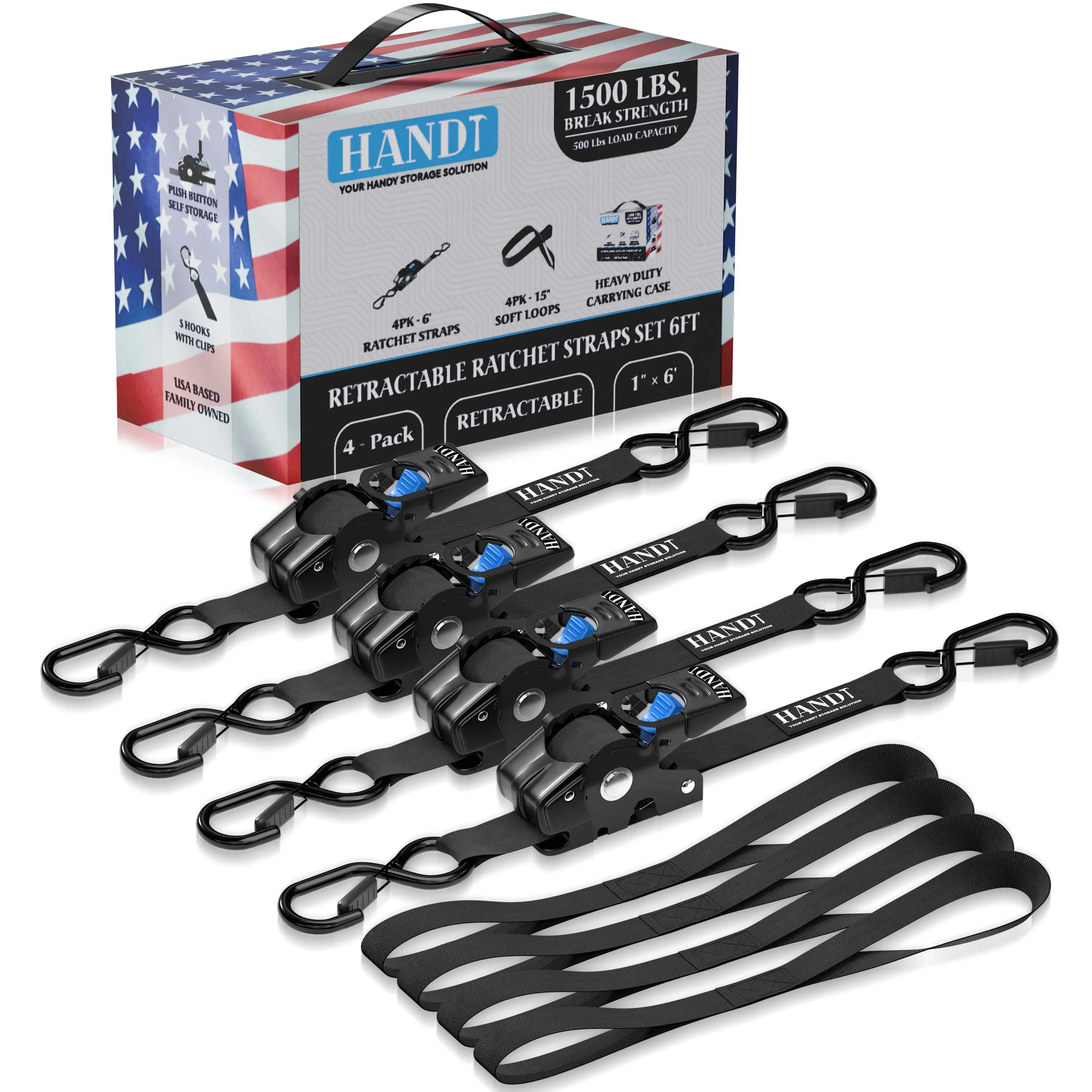 Retractable Ratchet Straps With Soft Loops & Carrying Case Retractable Ratchet Straps With Soft Loops & Carrying Case