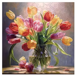 Colorful Flower Wooden Puzzle, Unique Irregular Animal Shape Wood Toy, Creative Handmade Decoration, Holiday Gift Home Decor Family Game