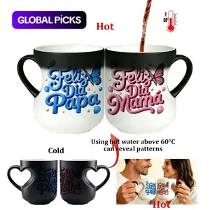 Magic Color-Changing Heart Mug, 330ml Mom's Special Cup, Pink "Feliz Dia Mama" with Butterfly Design, Thermosensitive Ceramic Cup, Mother's Day & Birthday Gift for Mom, Mama Coffee Cup, Daily Drinkware #GLOBAL PICKS