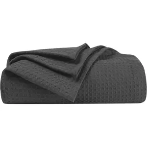 TWINTY  Cotton  Size Waffle Weave Thermal Blanket - Breathable, Lightweight, Comfortable Throws for Bed, Sofa, Couch, 90x90 inches, Grey
